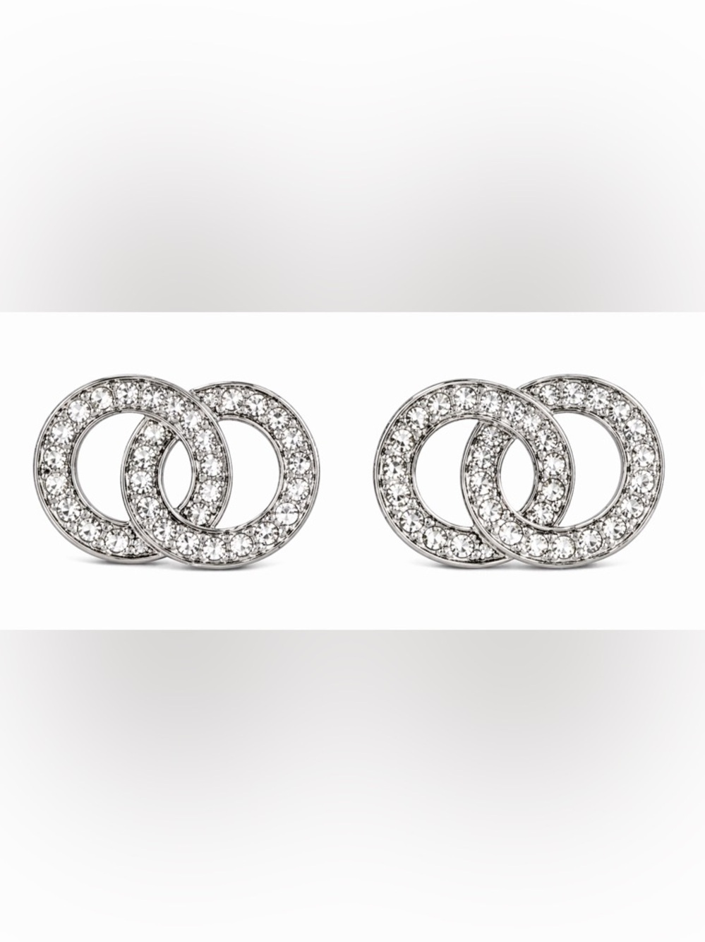Silver Interlocking Circle Zirconia Stud Earrings - Picture 3 of 6